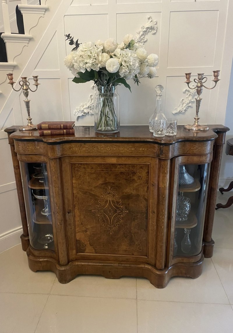 Superb Quality Antique Victorian Burr Walnut Inlaid Credenza/Sideboard - Image 2
